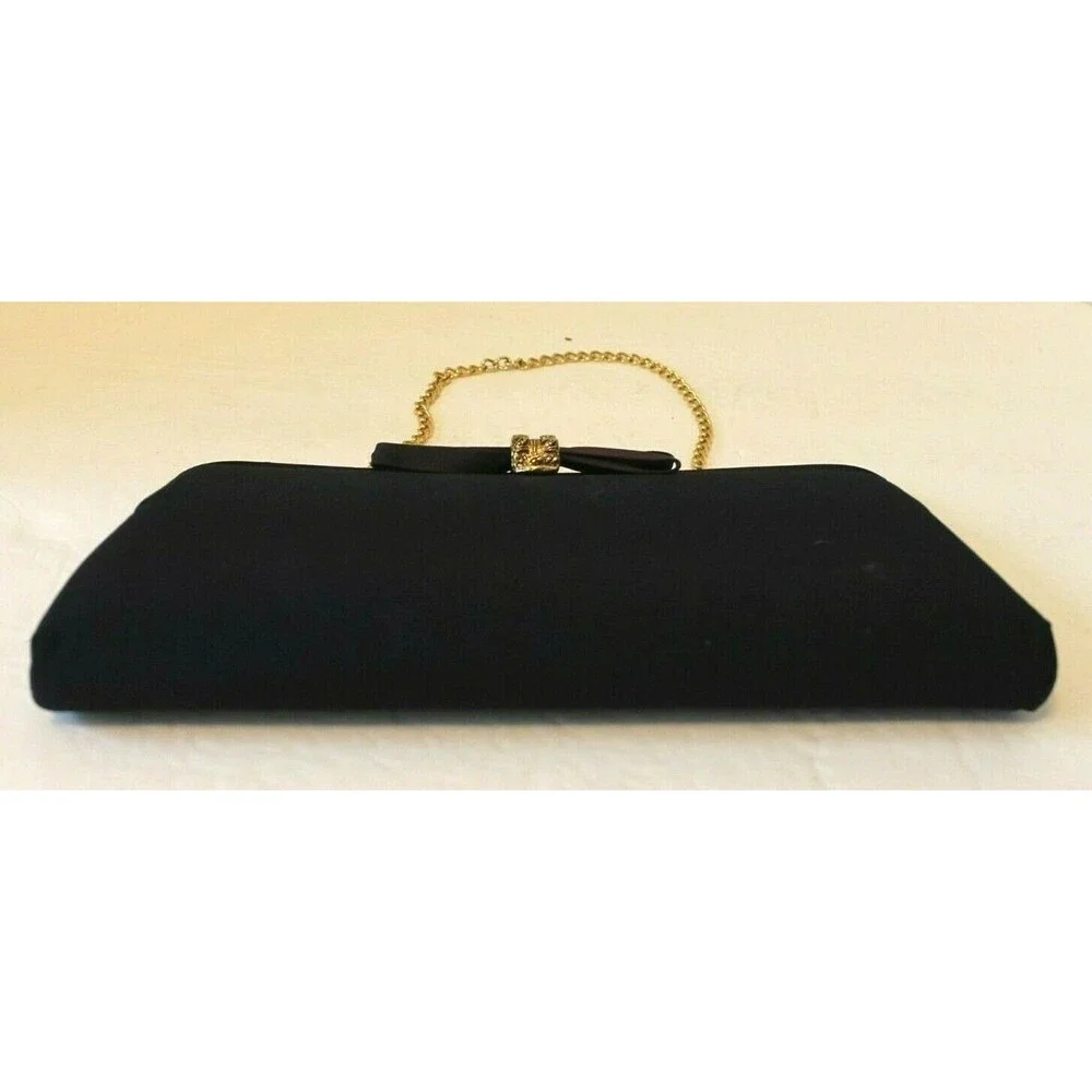 Black Evening Bag Vintage Clutch Purse Gold Chain Ornate Clasp